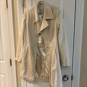 White House Black Market Cream Teddy Jacket Mid-Length Notched Lapel